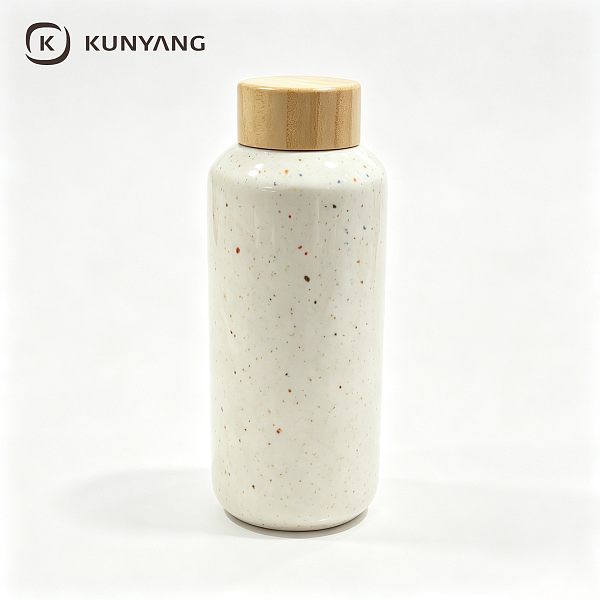 White Speckled Ceramic Water Bottle with Bamboo Lid