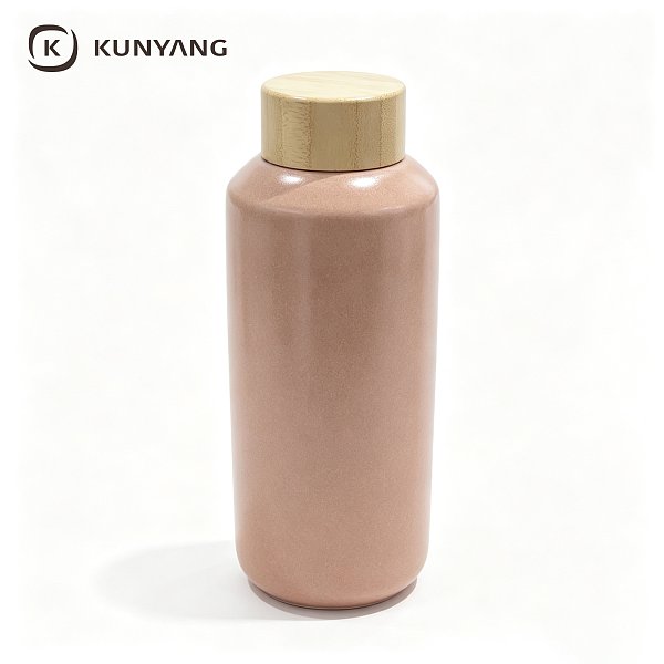 Pink Speckled Ceramic Water Bottle with Bamboo Lid