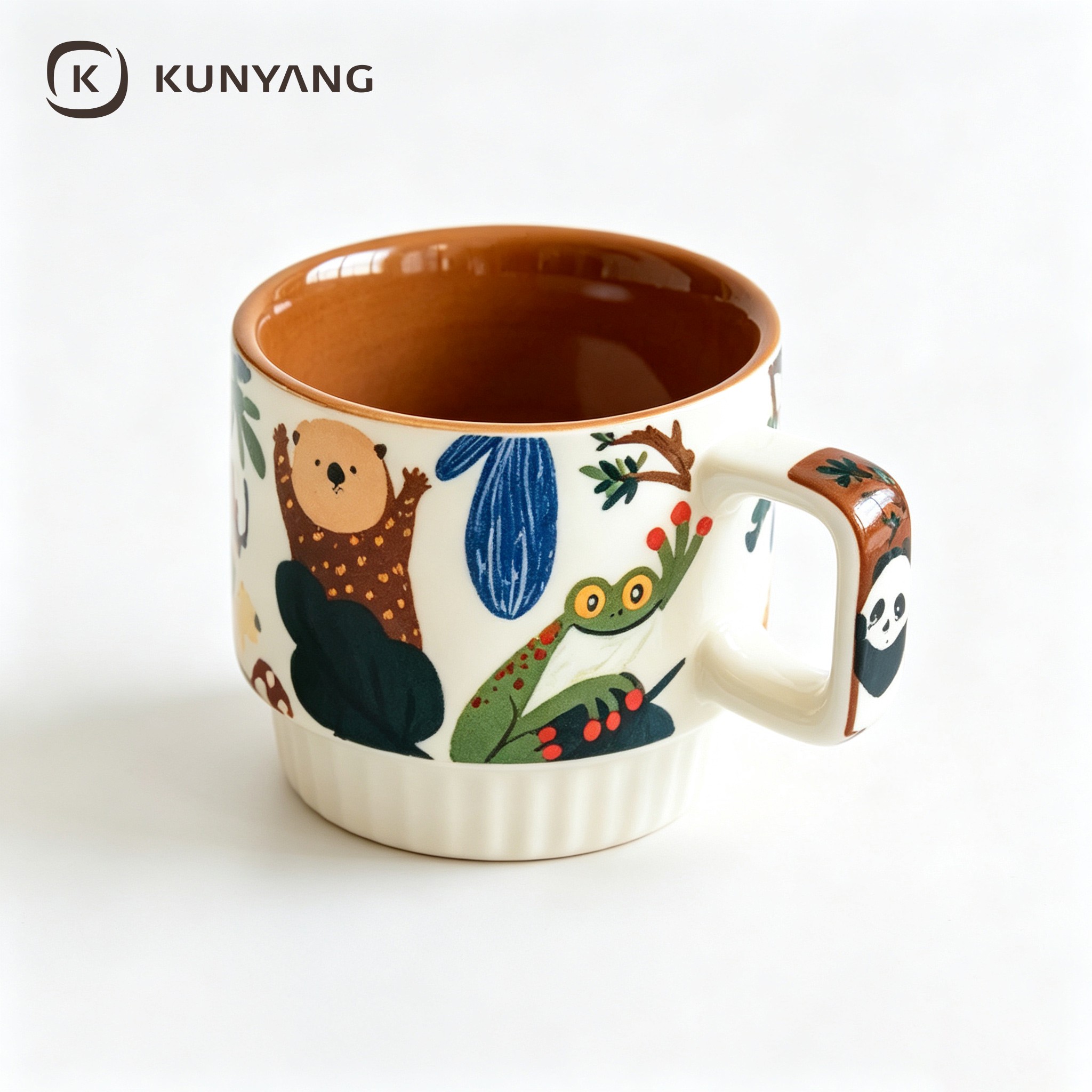 Ribbed Base Jungle Animal Print Two Tone Ceramic Mug