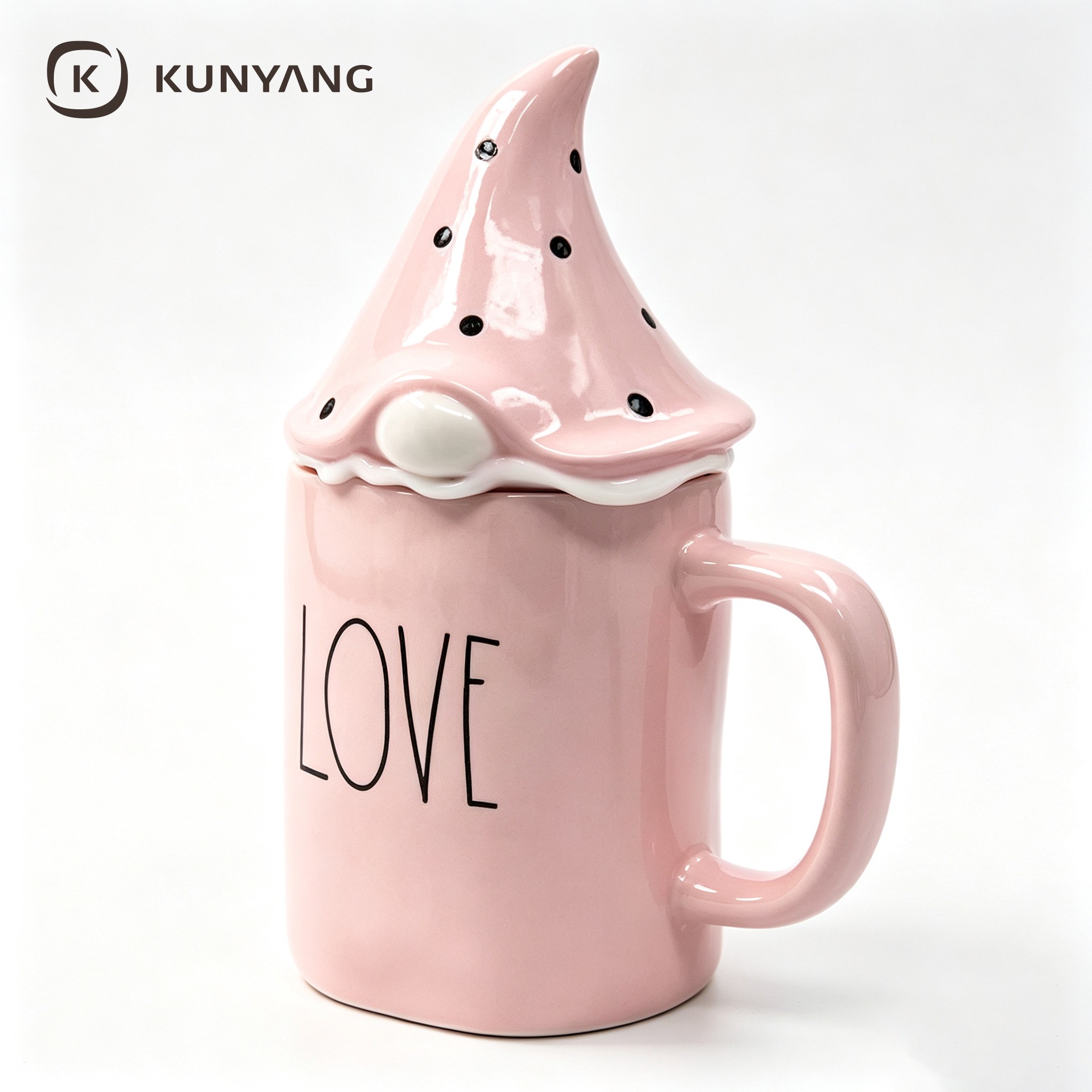 Pink Gnome Hat Lid Ceramic Mug