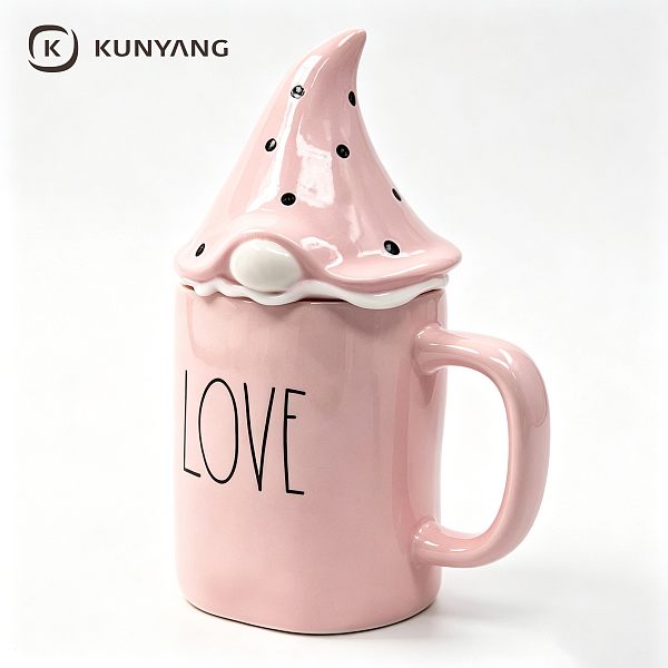 Pink Gnome Hat Lid Ceramic Mug