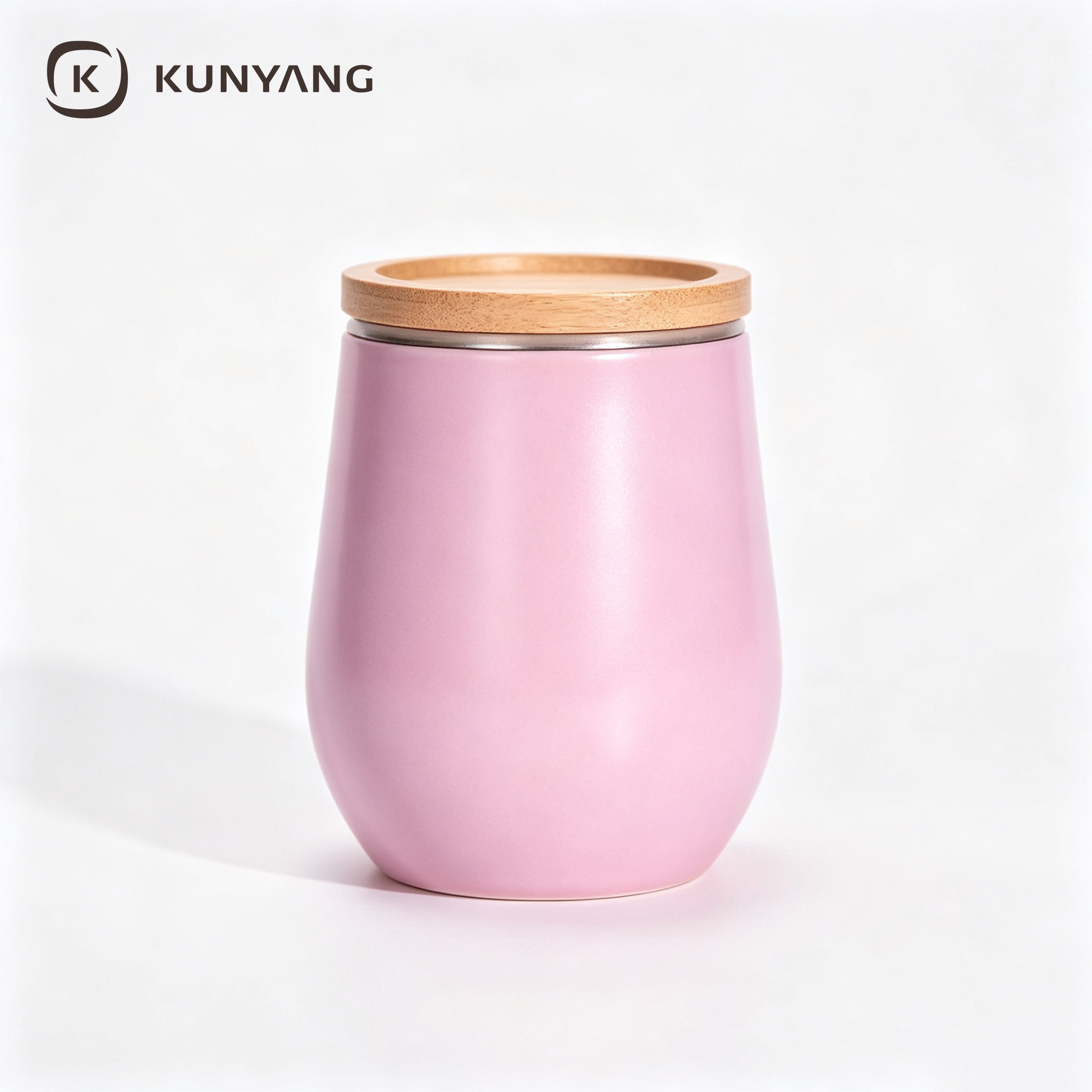 Pink Curved Ceramic Canister with Bamboo Lid