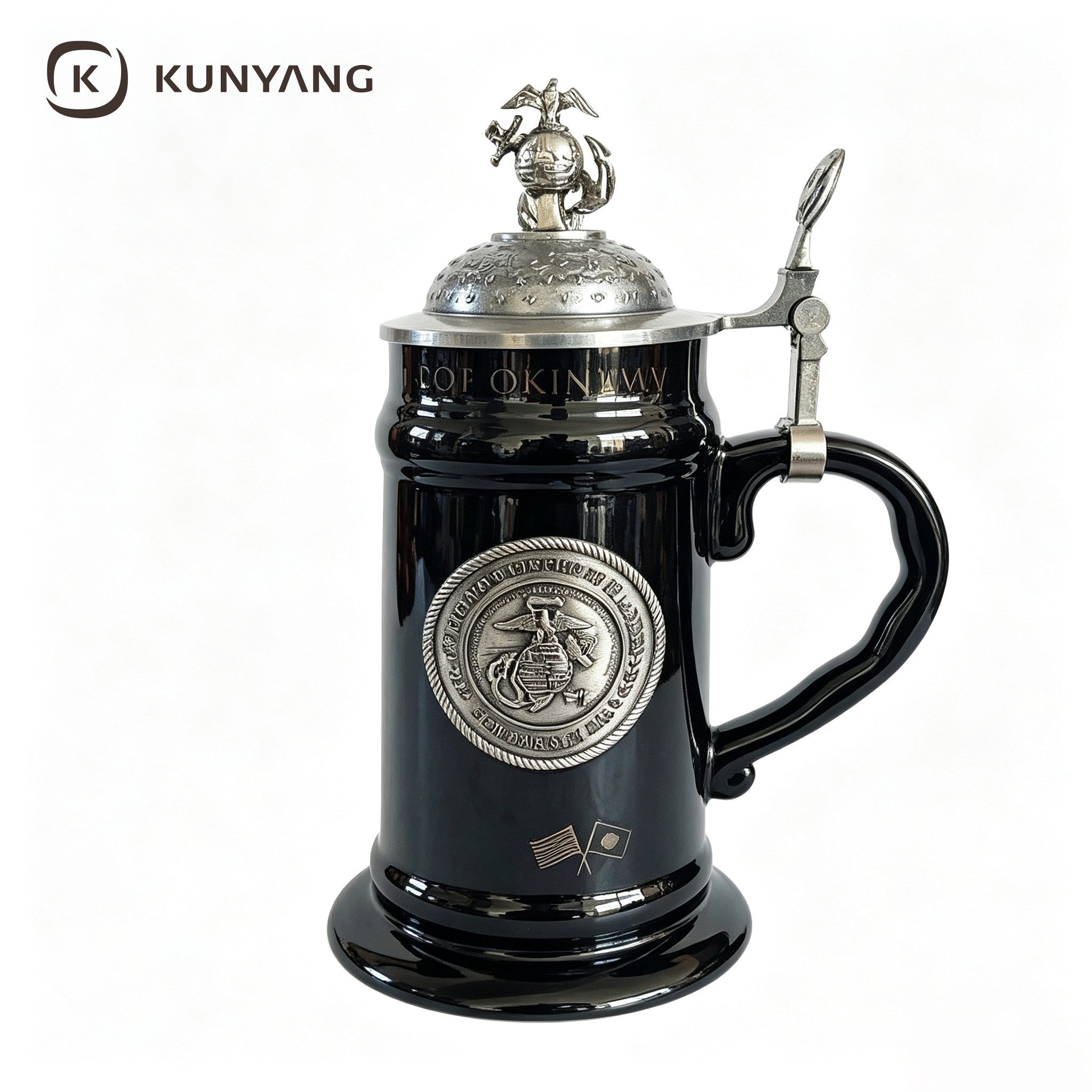 Black Lidded German Beer Stein