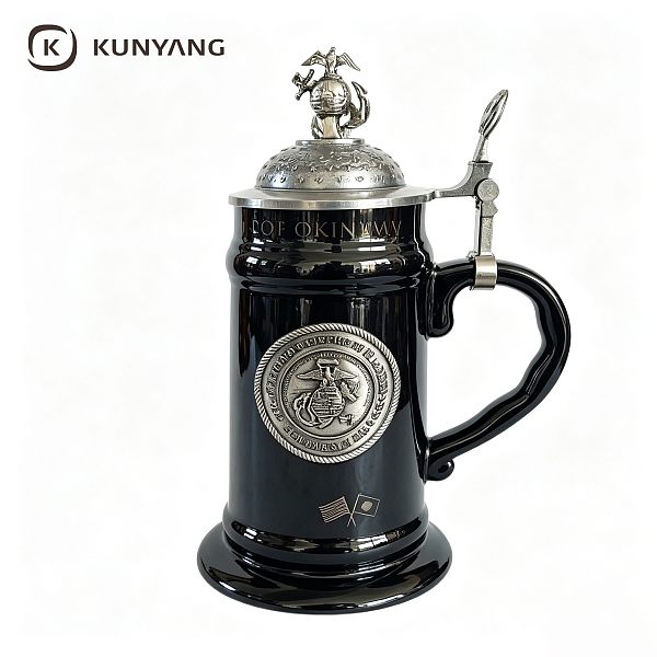 Black Lidded German Beer Stein