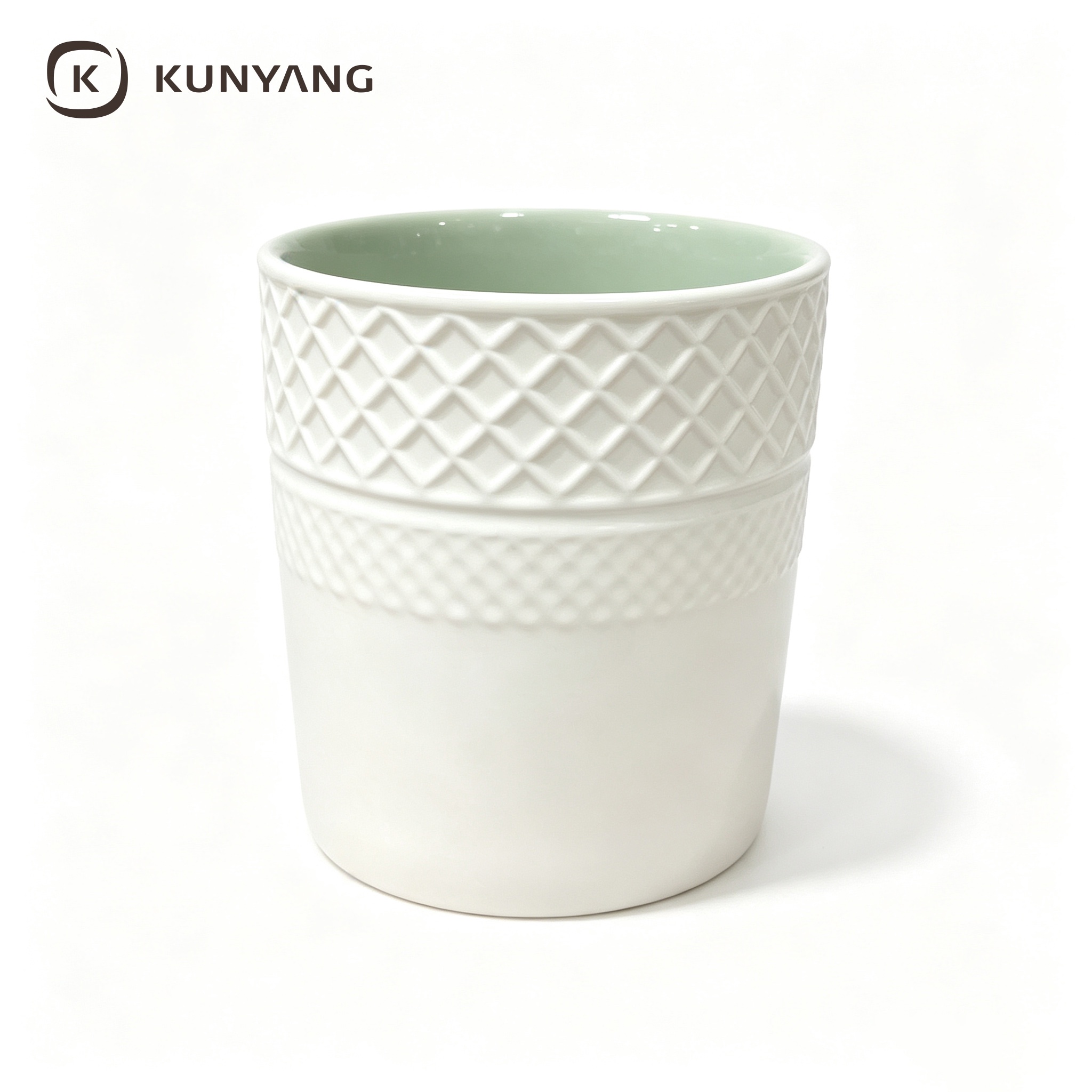 Embossed Diamond Texture Two Tone Ceramic Tumbler