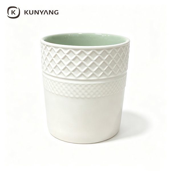 Embossed Diamond Texture Two Tone Ceramic Tumbler