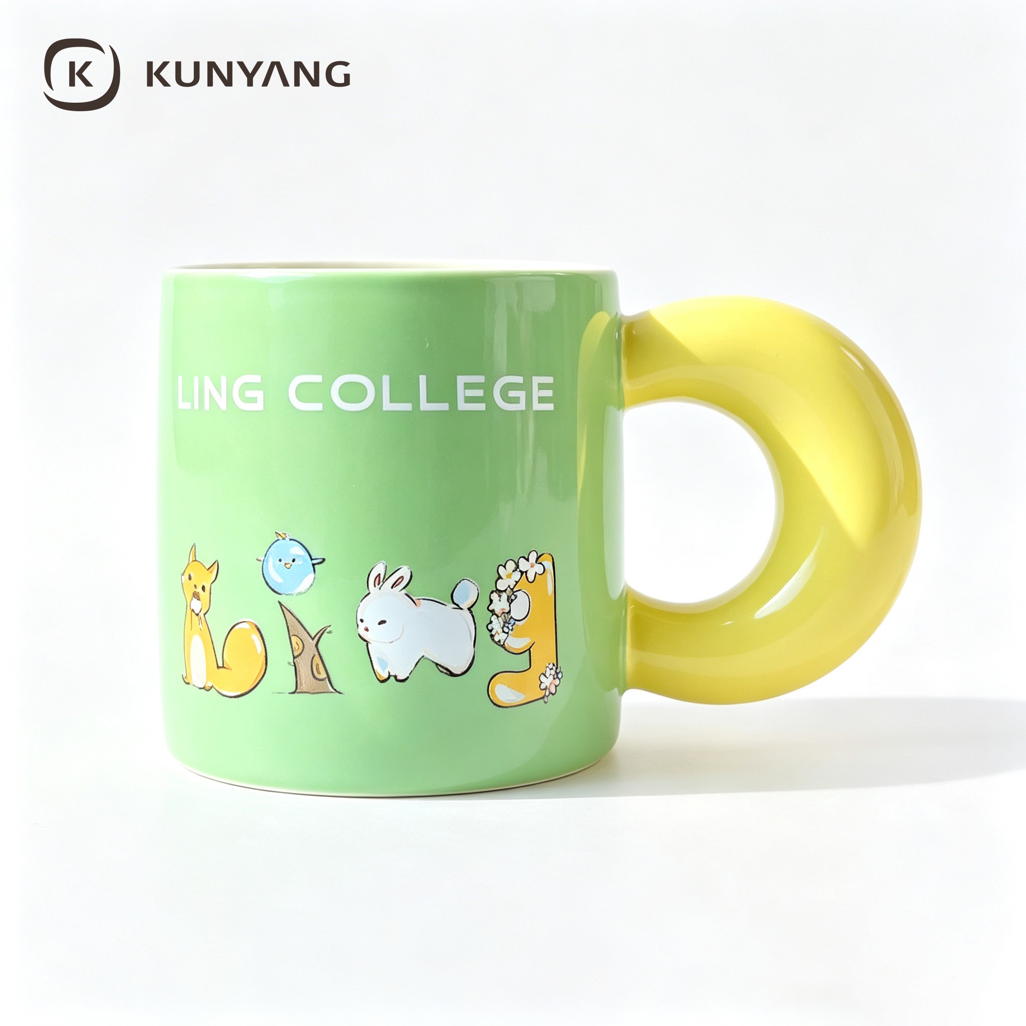 Two Tone Big Round Handle Letter Print Ceramic Mug