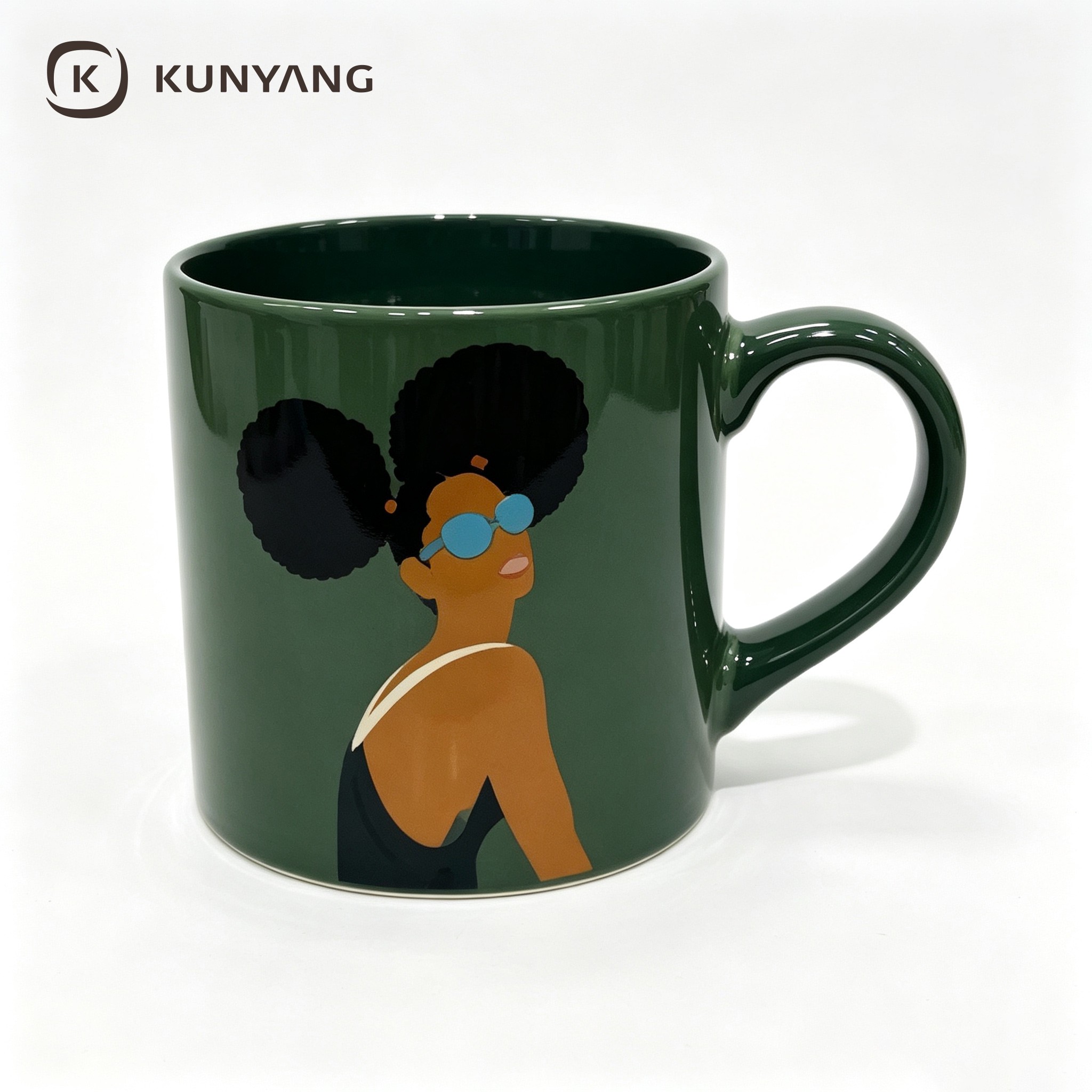 Modern Abstract Lady Portrait Green Ceramic Mug