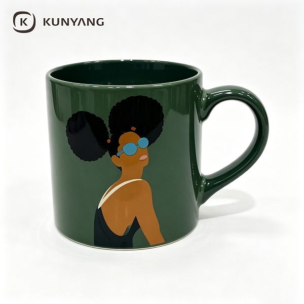 Modern Abstract Lady Portrait Green Ceramic Mug