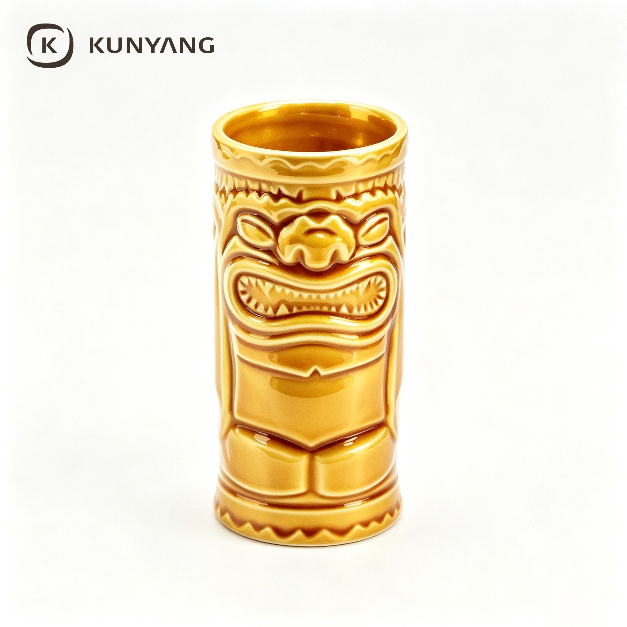 Golden Carved Tiki Ceramic Cocktail Mug