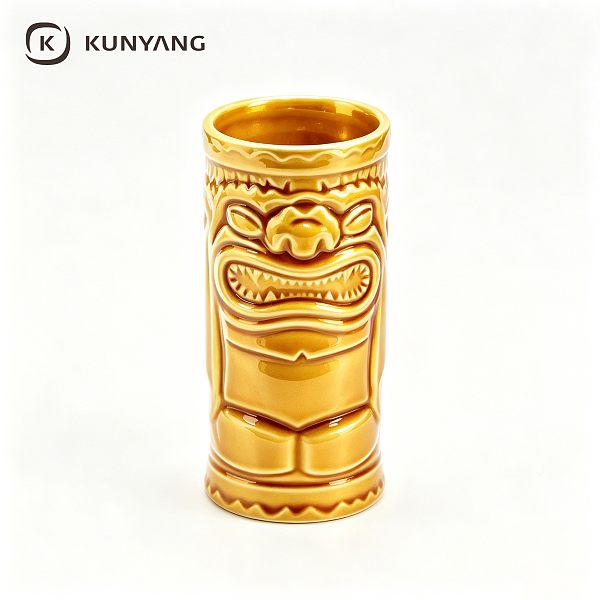 Golden Carved Tiki Ceramic Cocktail Mug