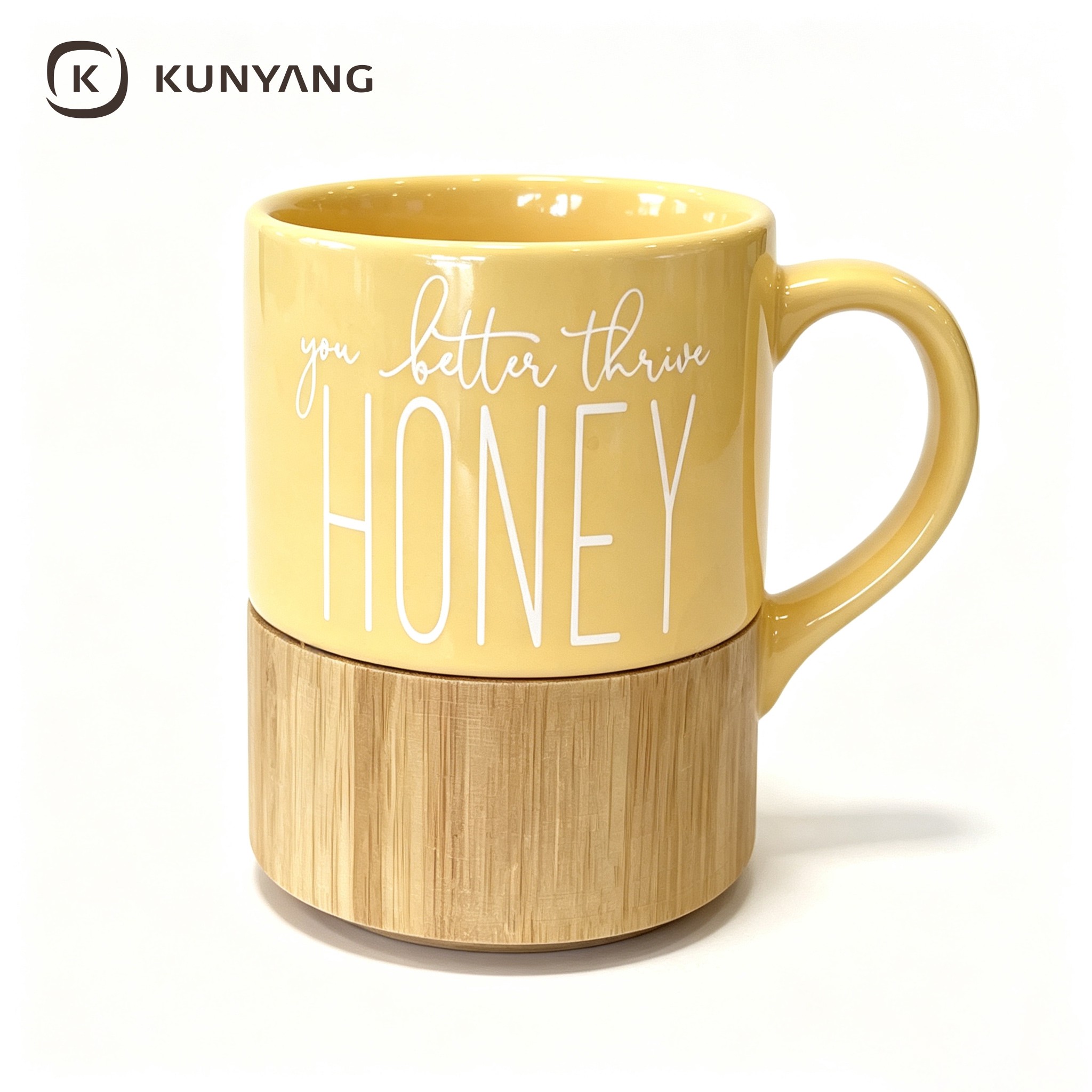 Honey Wood Bottom Ceramic Mug