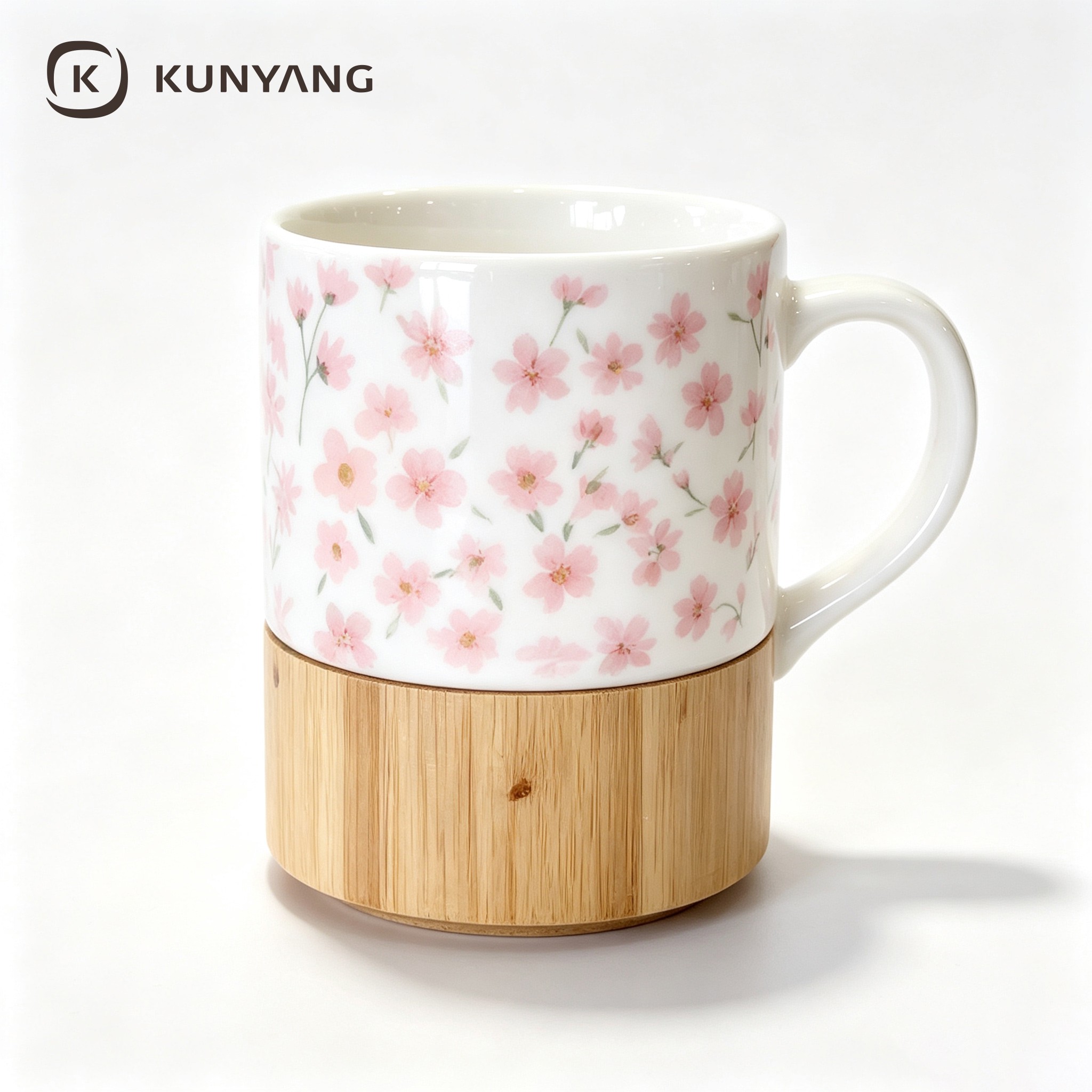 Wooden-Bottomed Floral Sticker Mug