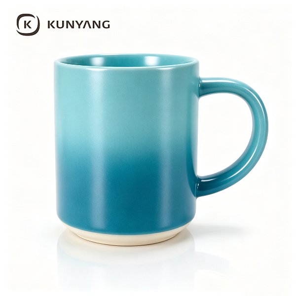 Teal Gradient Glaze Twisted Handle Ceramic Mug