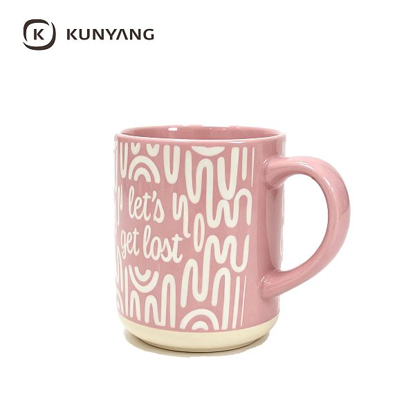 Pink Abstract Line Letter Print Ceramic Mug