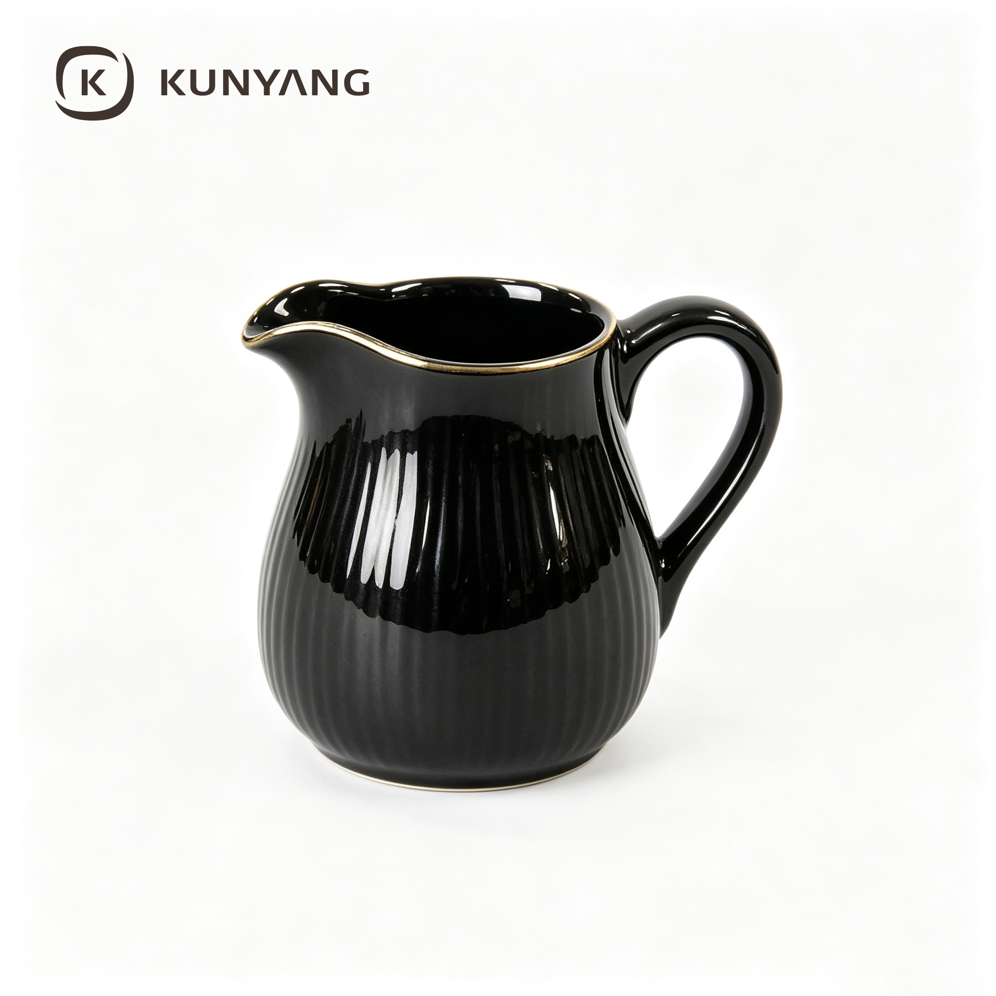 Black Vertical Striped Gold Rim Creamer Pitcher