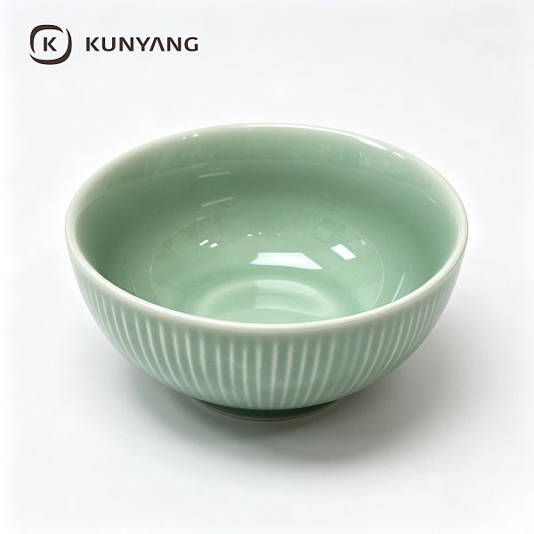 Celadon Vertical Striped Ceramic Bowl