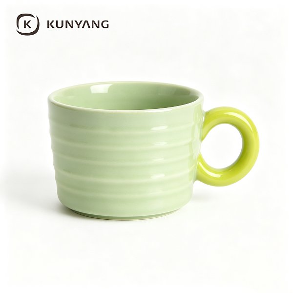 Striped Green Big Ring Handle Mug