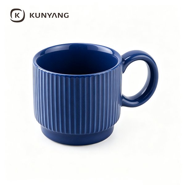 Dark Blue Vertical Striped Ceramic Mug