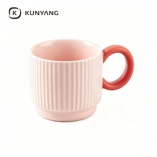 Pink Vertical Striped Ceramic Mug