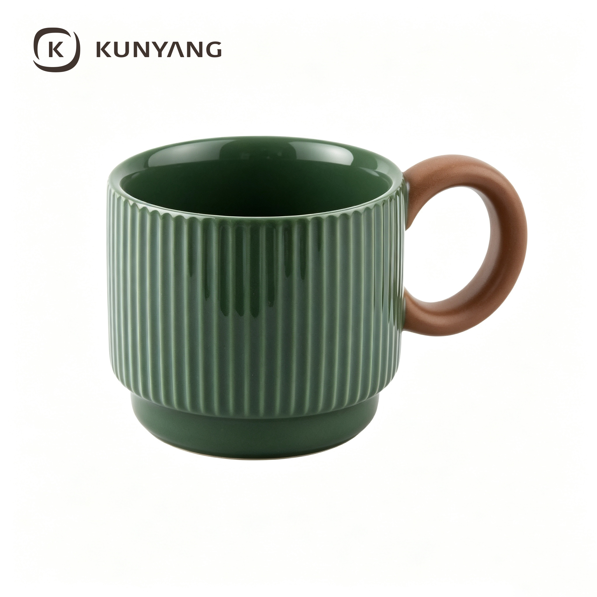 Green Vertical Striped Ceramic Mug