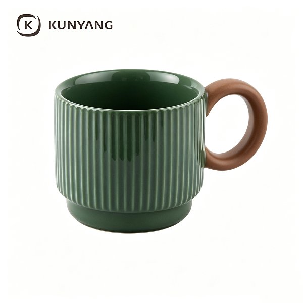 Green Vertical Striped Ceramic Mug