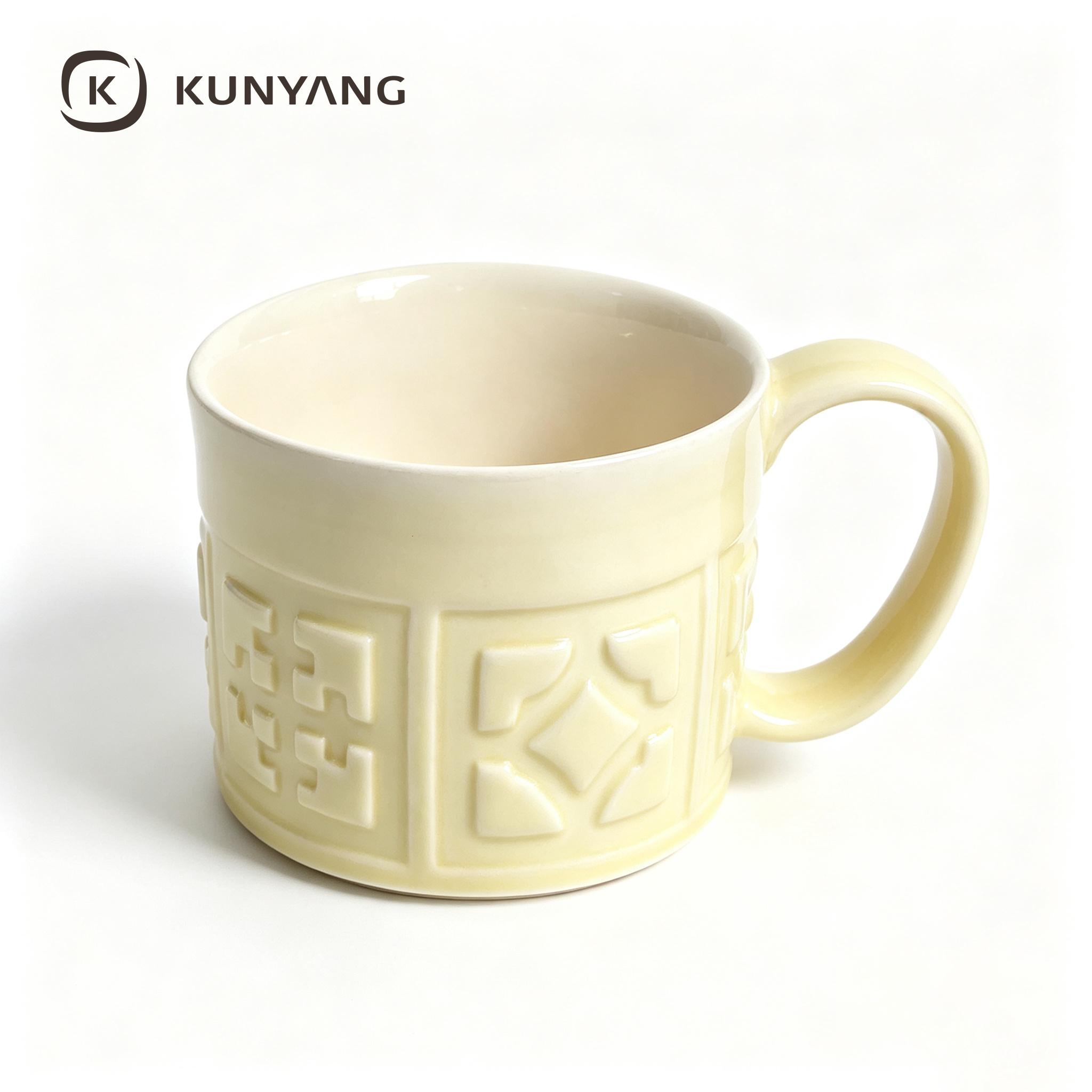 Embossed Chinese Pattern Yellow Mug