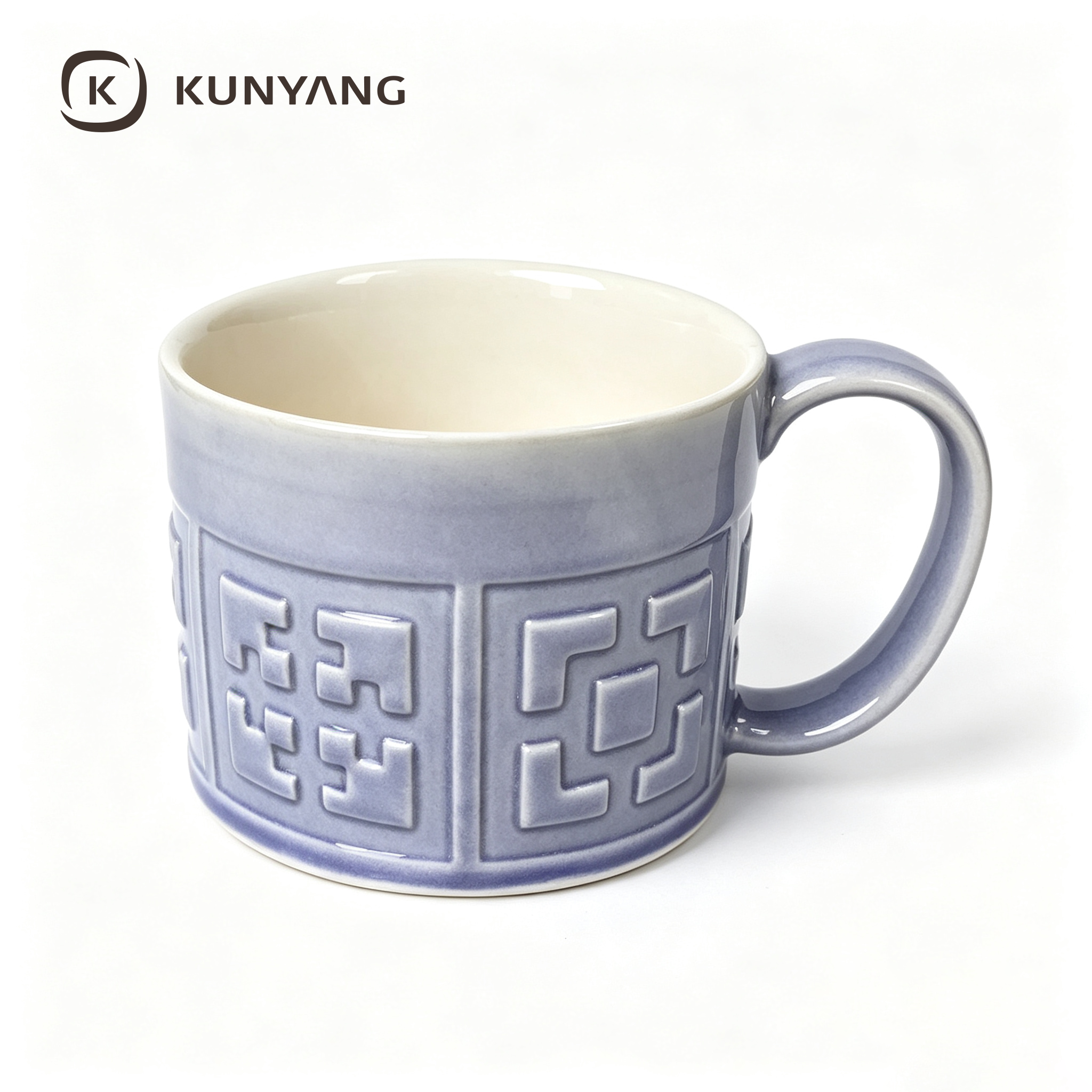 Embossed Chinese Pattern Blue Mug
