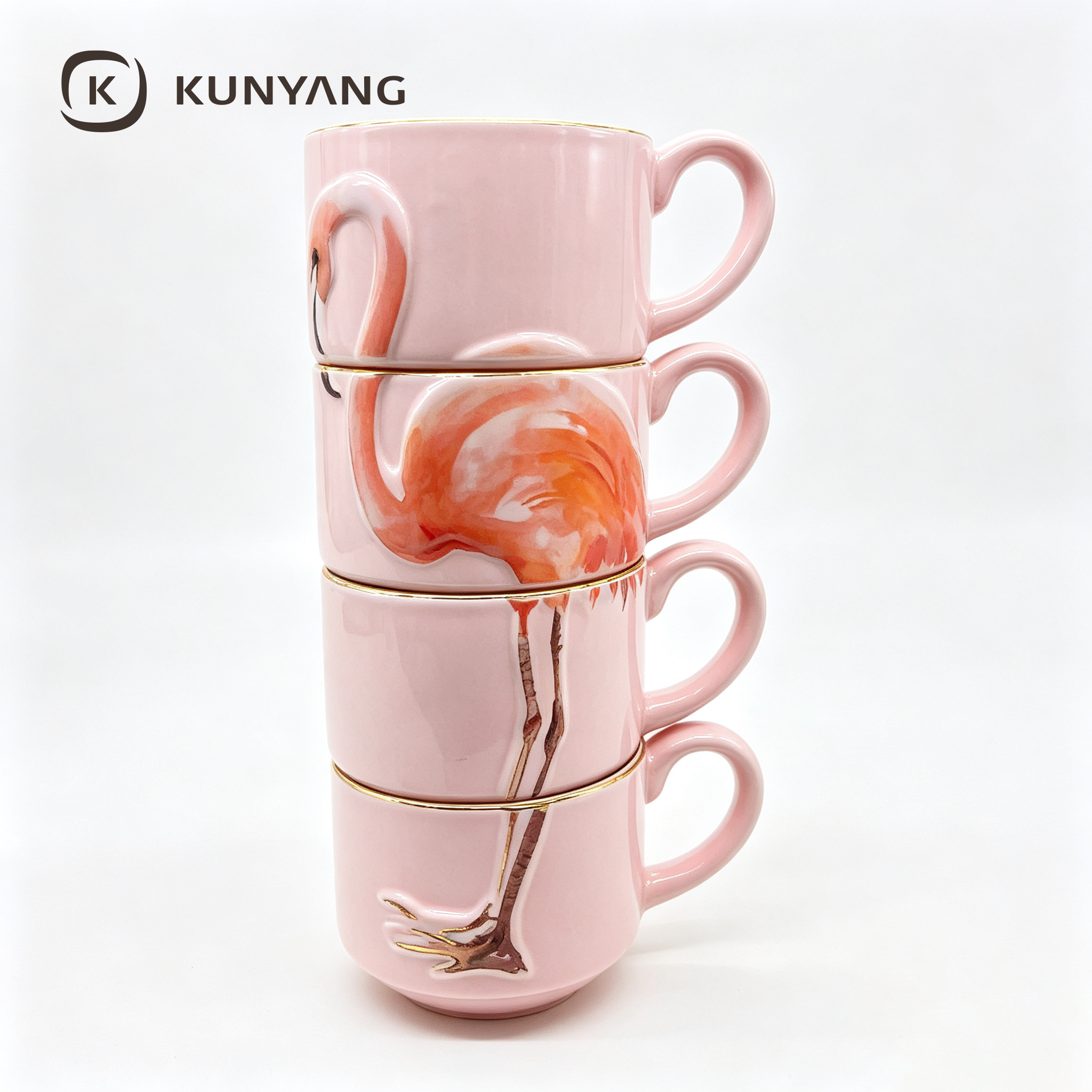 Flamingo Spliced Stackable Ceramic Mugs Set