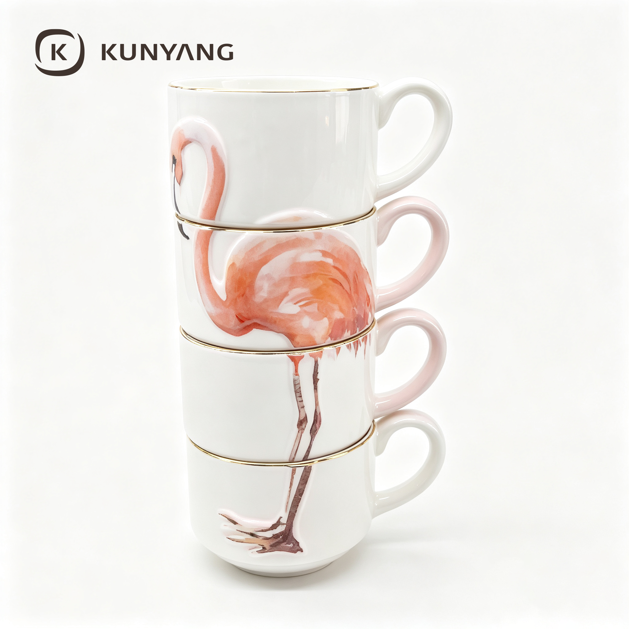 Flamingo Spliced Stackable Ceramic Mugs Set