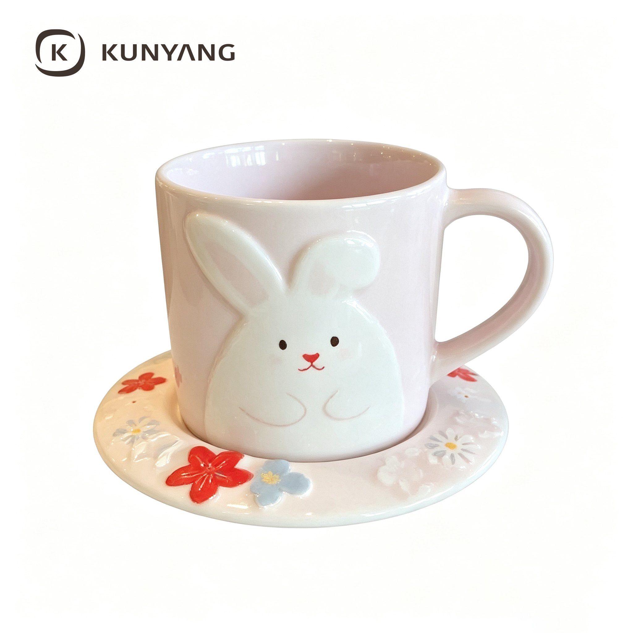 3D Embossed Rabbit Pink Ceramic Mug
