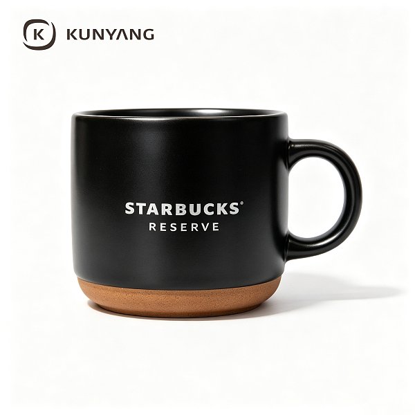 Black Terracotta Bottom Text Embossed Ceramic Coffee Mug