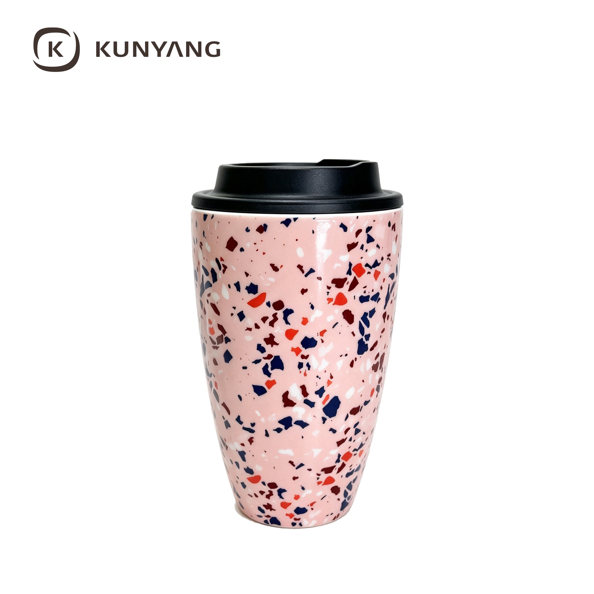 Pink Speckled Ceramic Travel Coffee Cup with Lid