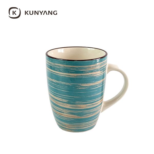 Teal Drawn Striped Ceramic Mug