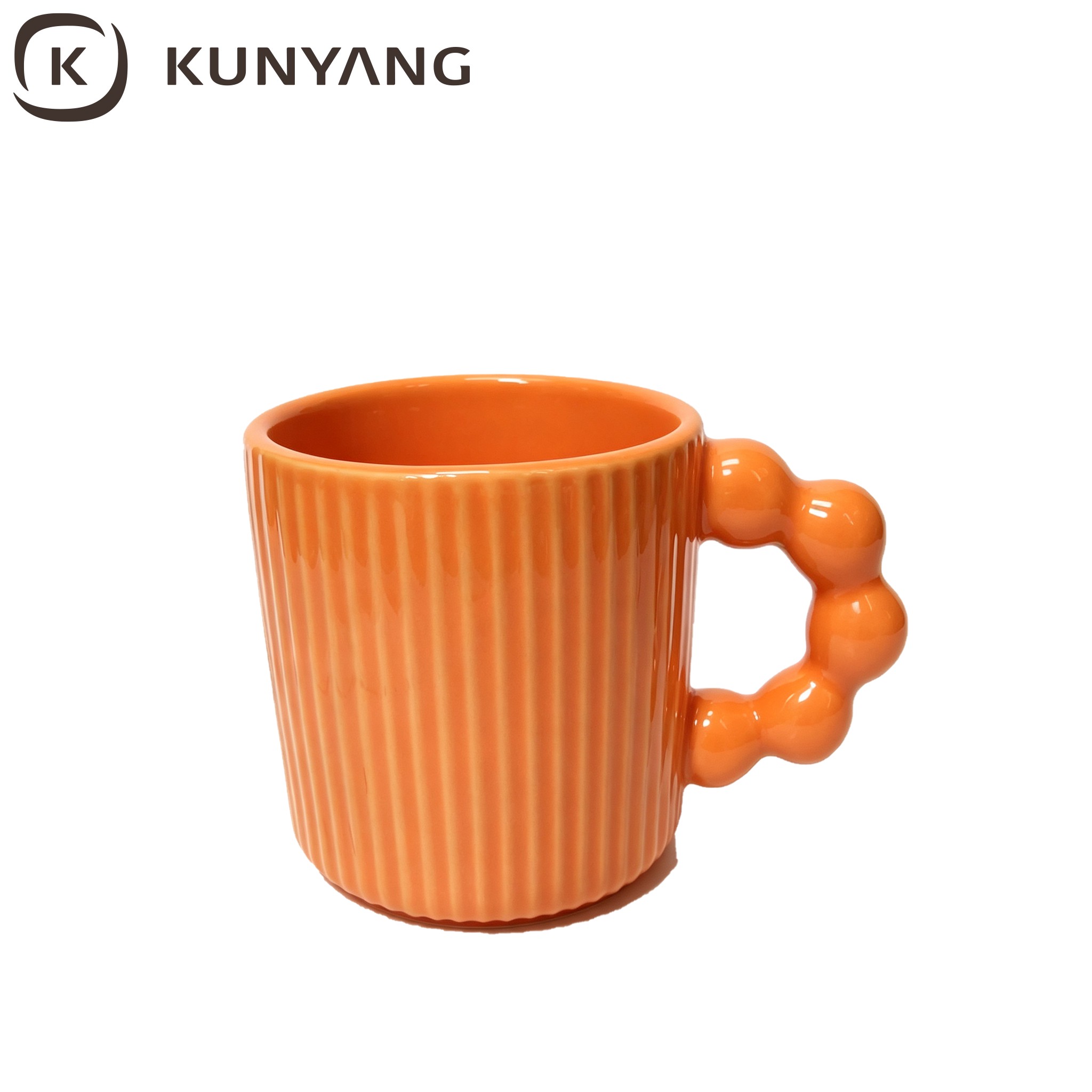 Orange Vertical Striped Bead Handle Mug Orange Vertical Striped Bead Handle Mug
