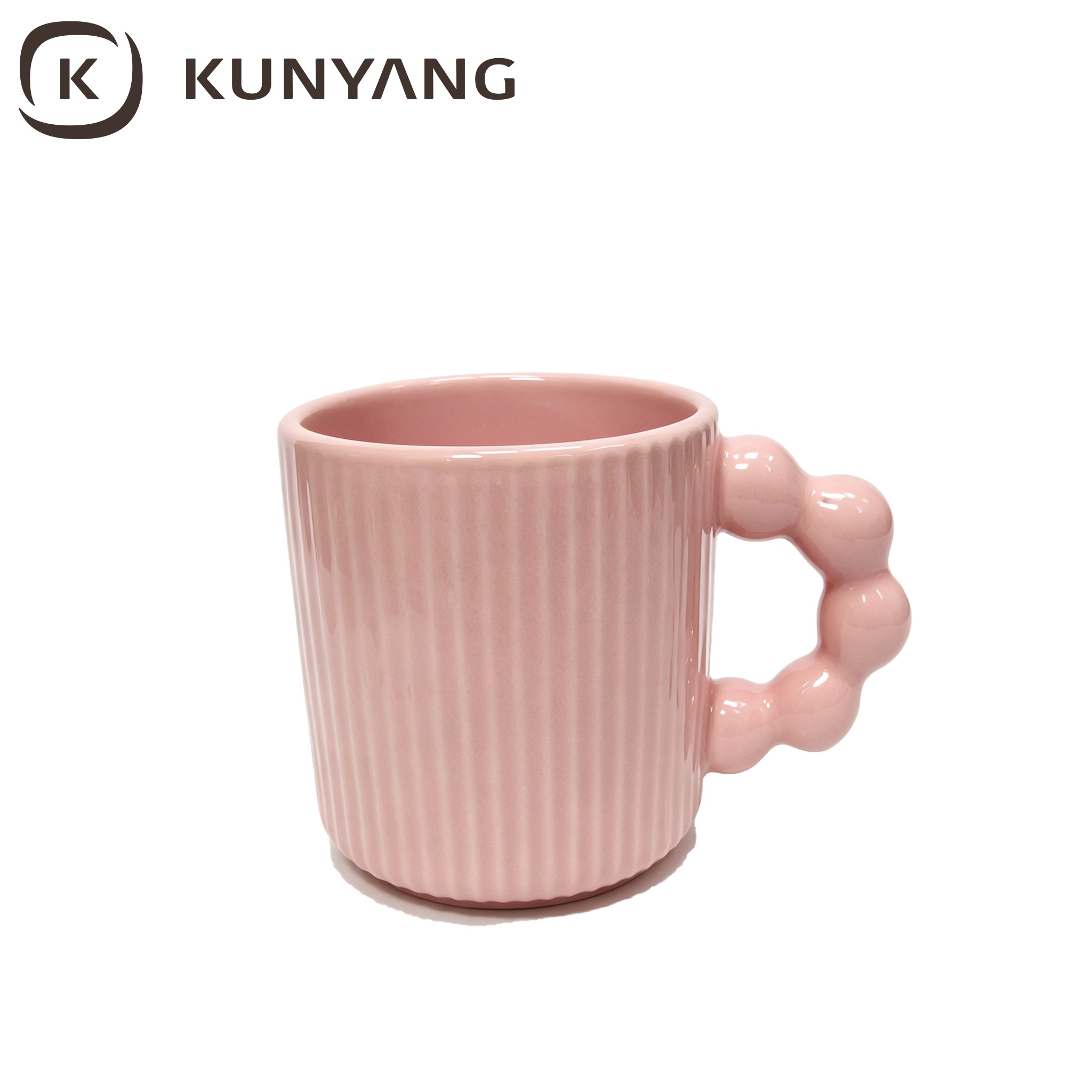 Pink Vertical Striped Bead Handle Mug Pink Vertical Striped Bead Handle Mug