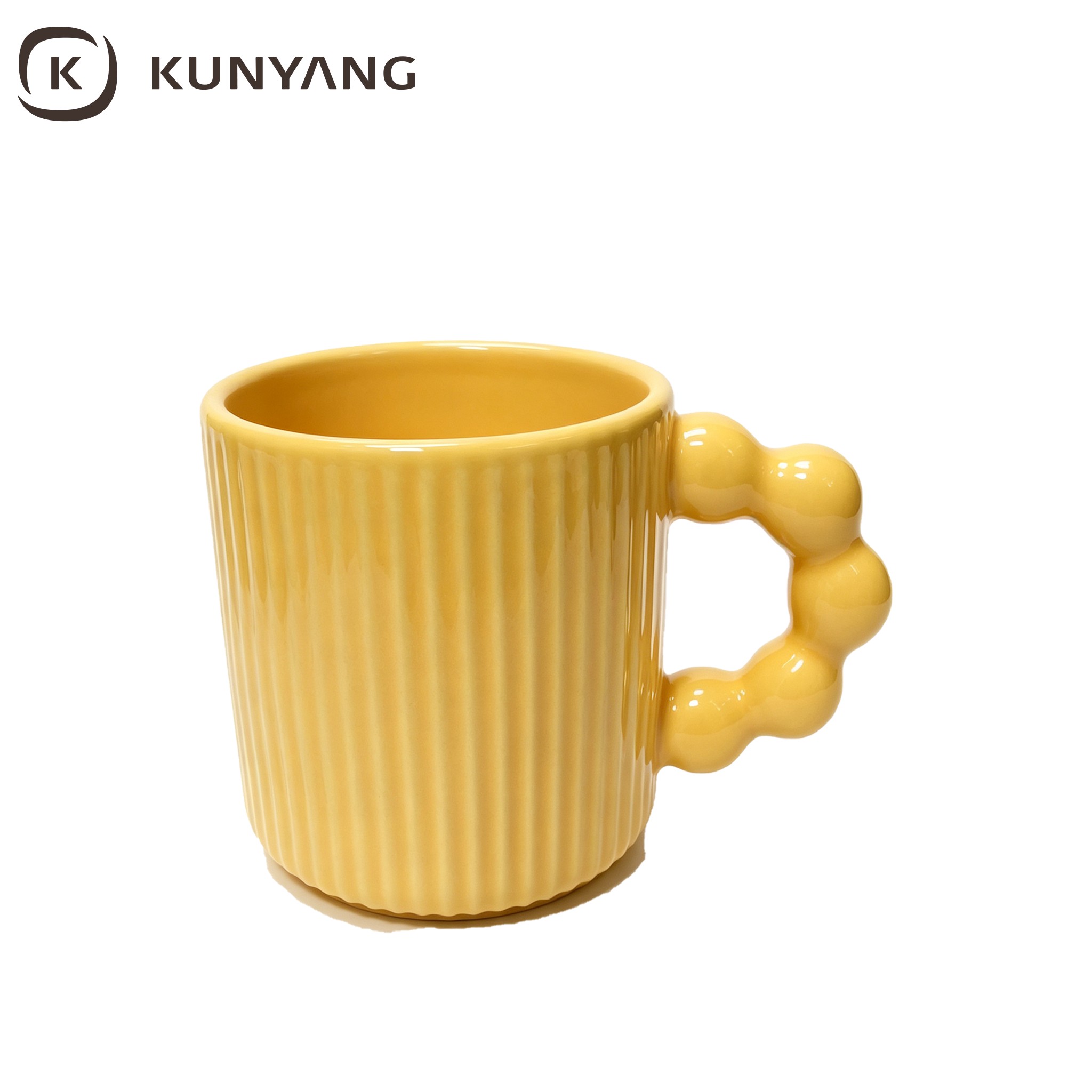 Yellow Vertical Striped Bead Handle Mug Yellow Vertical Striped Bead Handle Mug