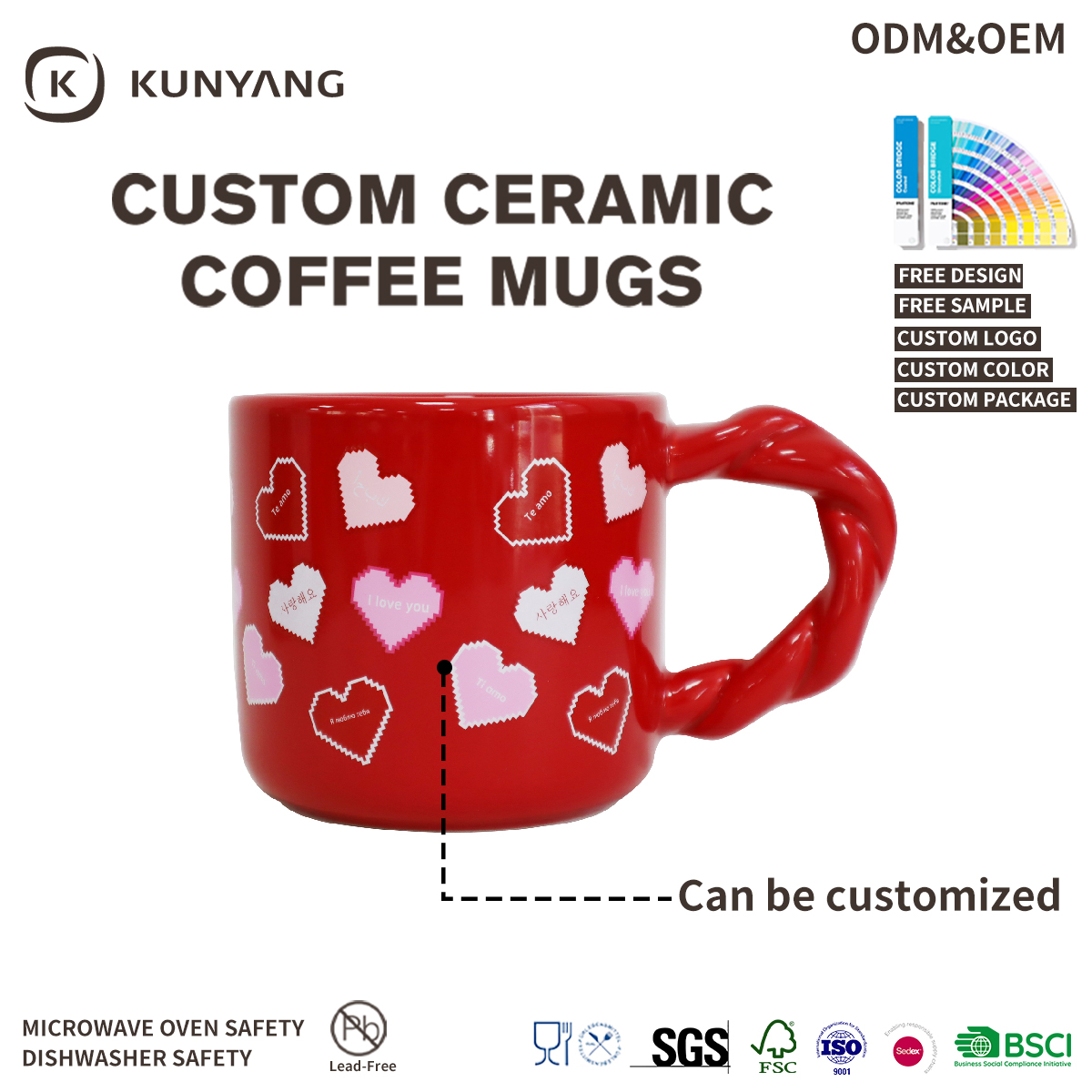 Twisted Handle Heart Ceramic Mug