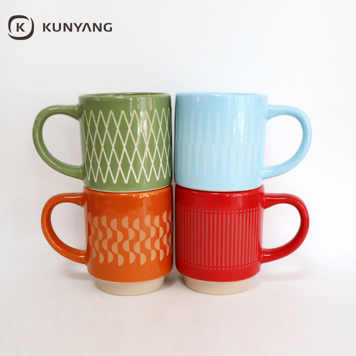 Embossed Striped Ceramic Coffee Mug