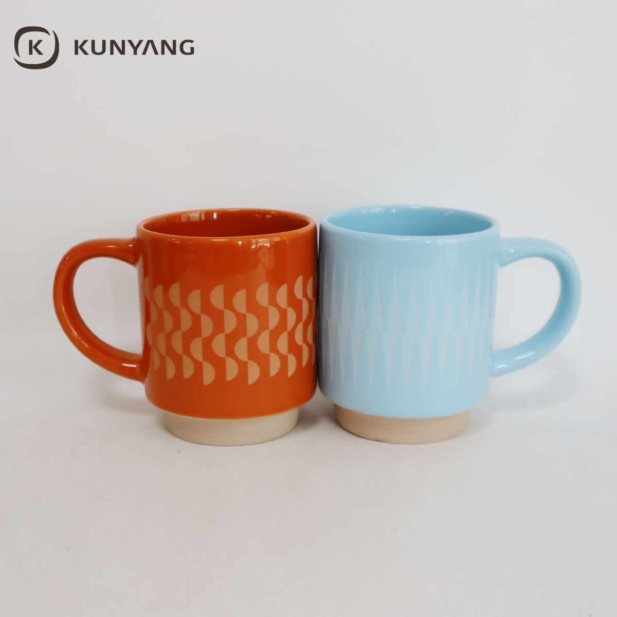 Embossed Striped Ceramic Coffee Mug