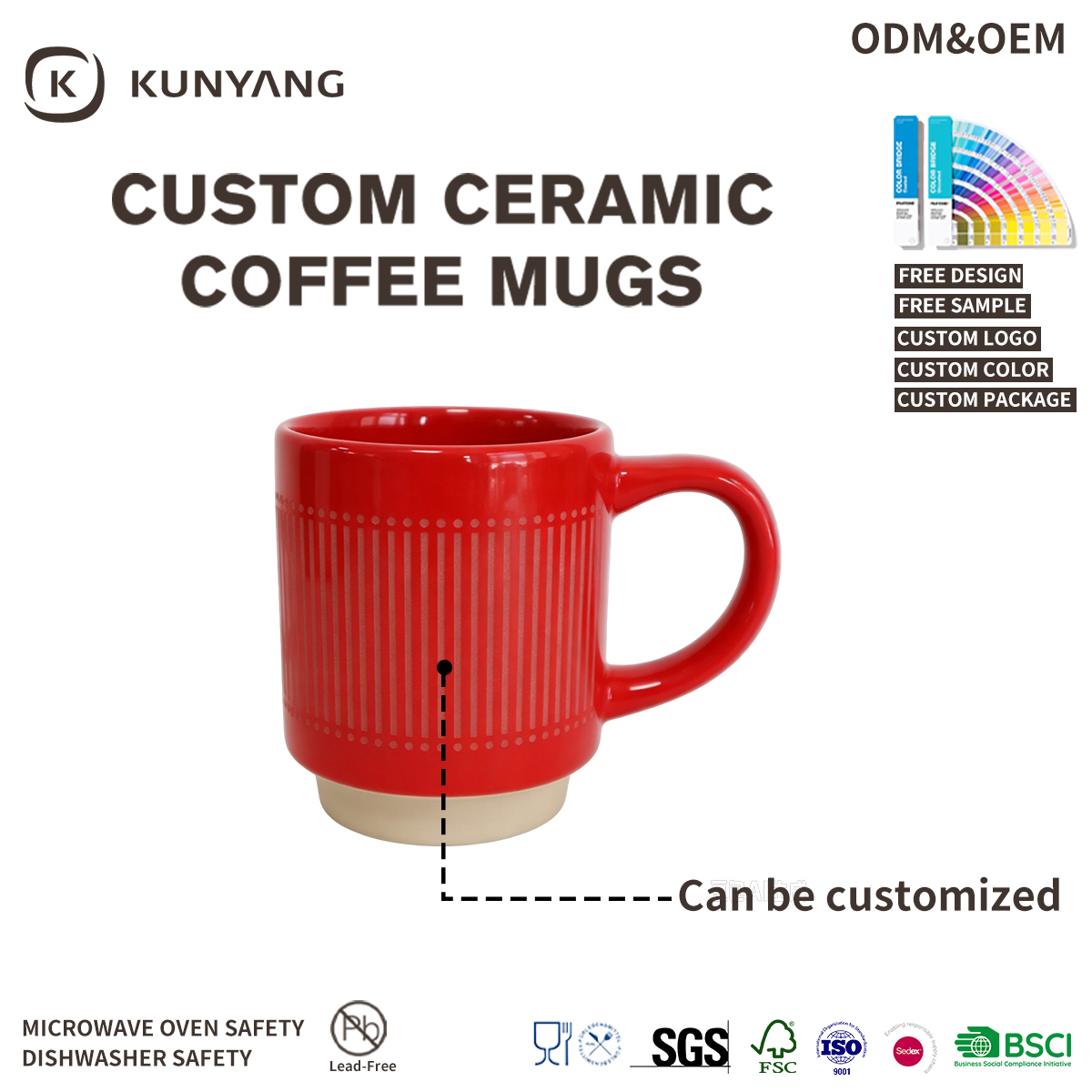 Embossed Striped Ceramic Coffee Mug