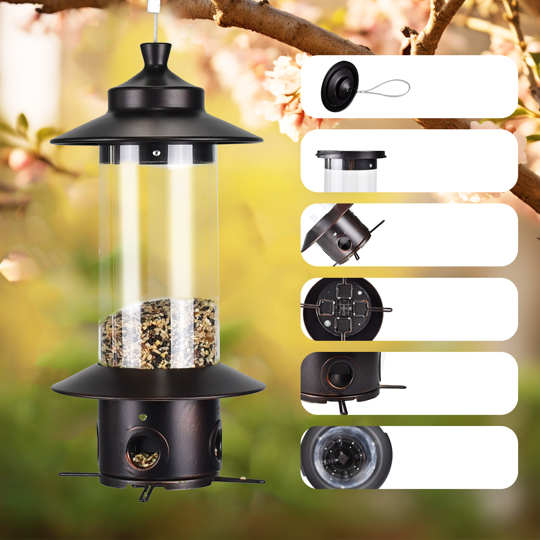 pc tube brown bird feeder