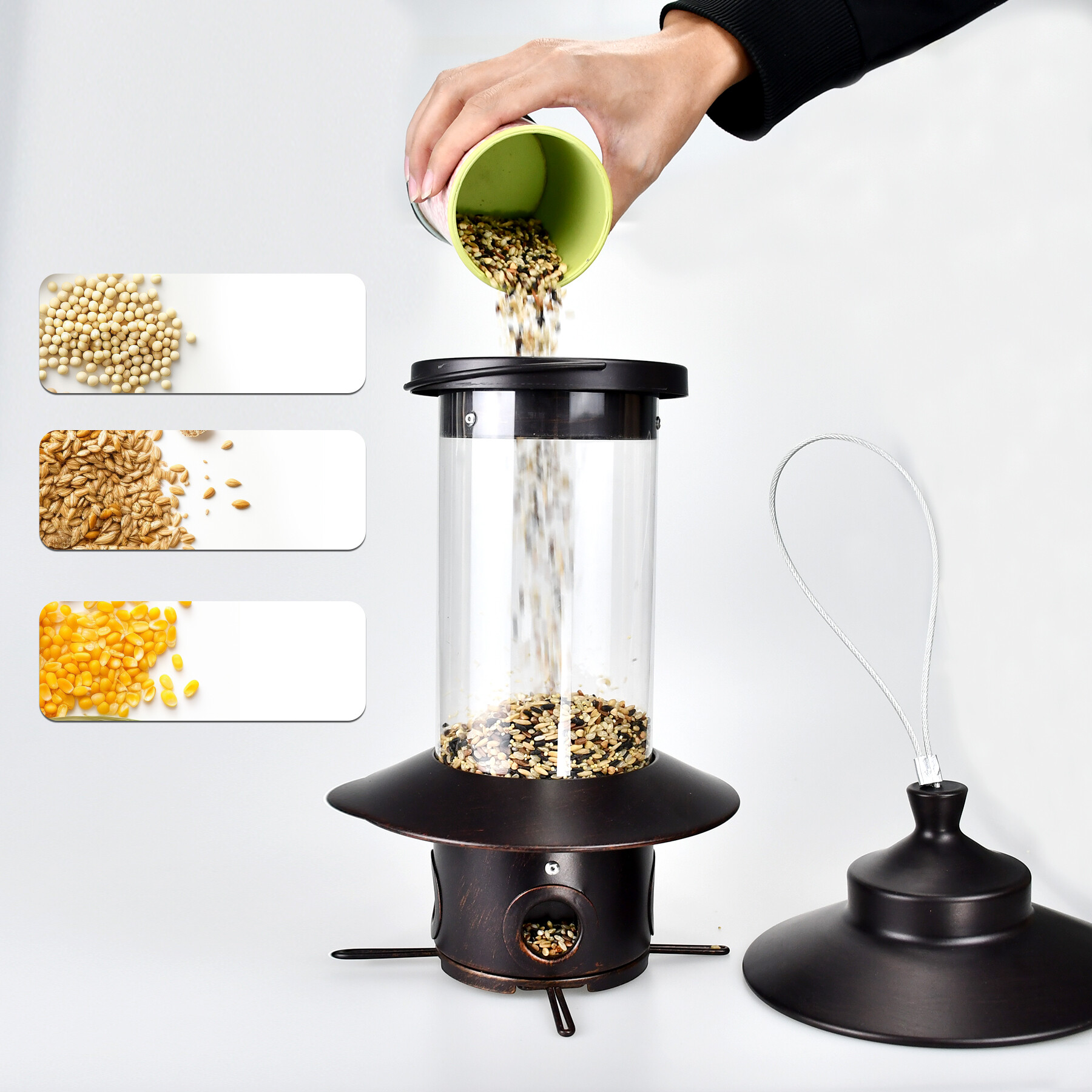 pc tube brown bird feeder