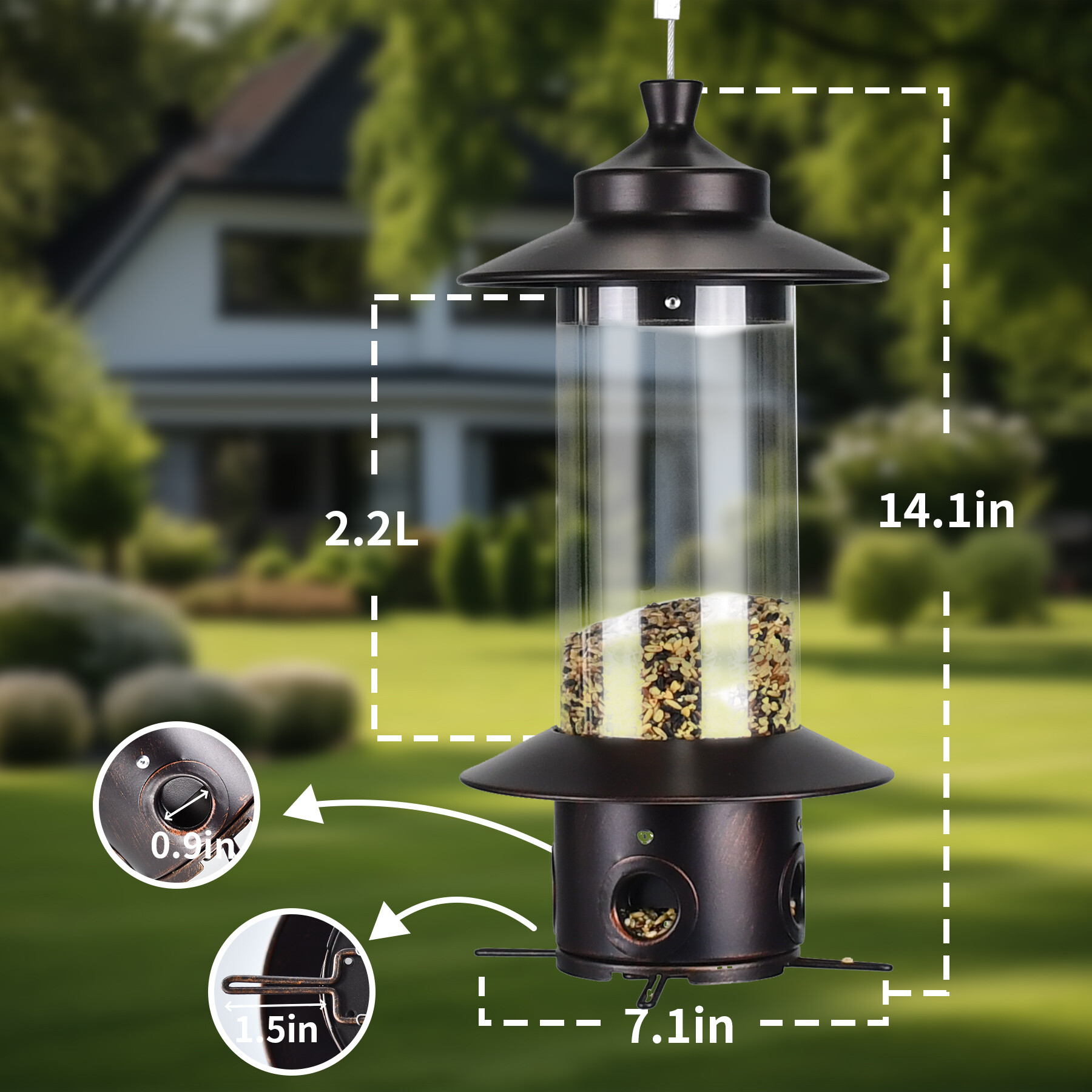 pc tube brown bird feeder