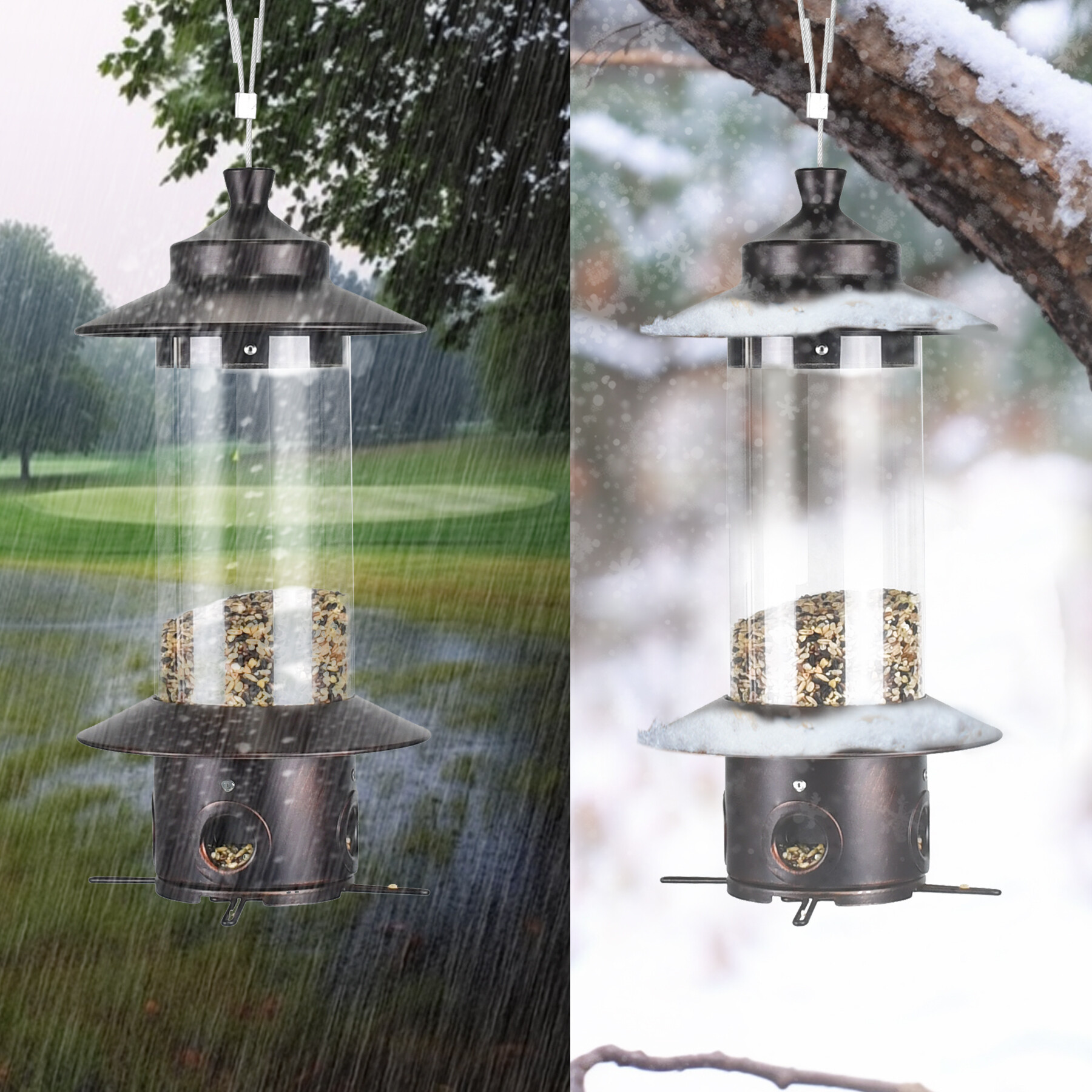 pc tube brown bird feeder