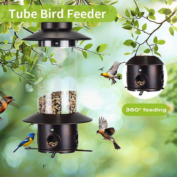 pc tube brown bird feeder