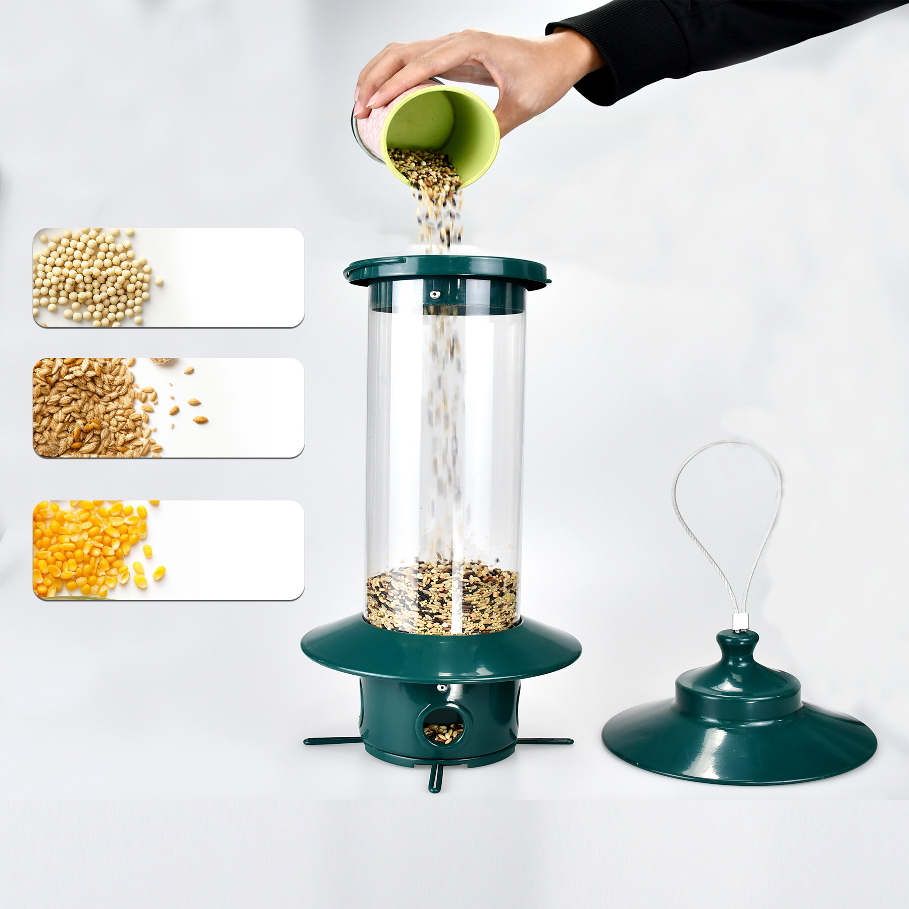pc tube dark green bird feeder