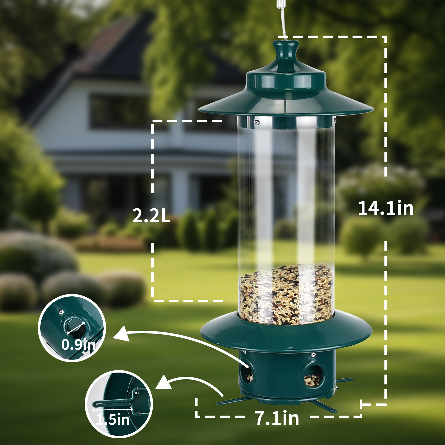 pc tube dark green bird feeder