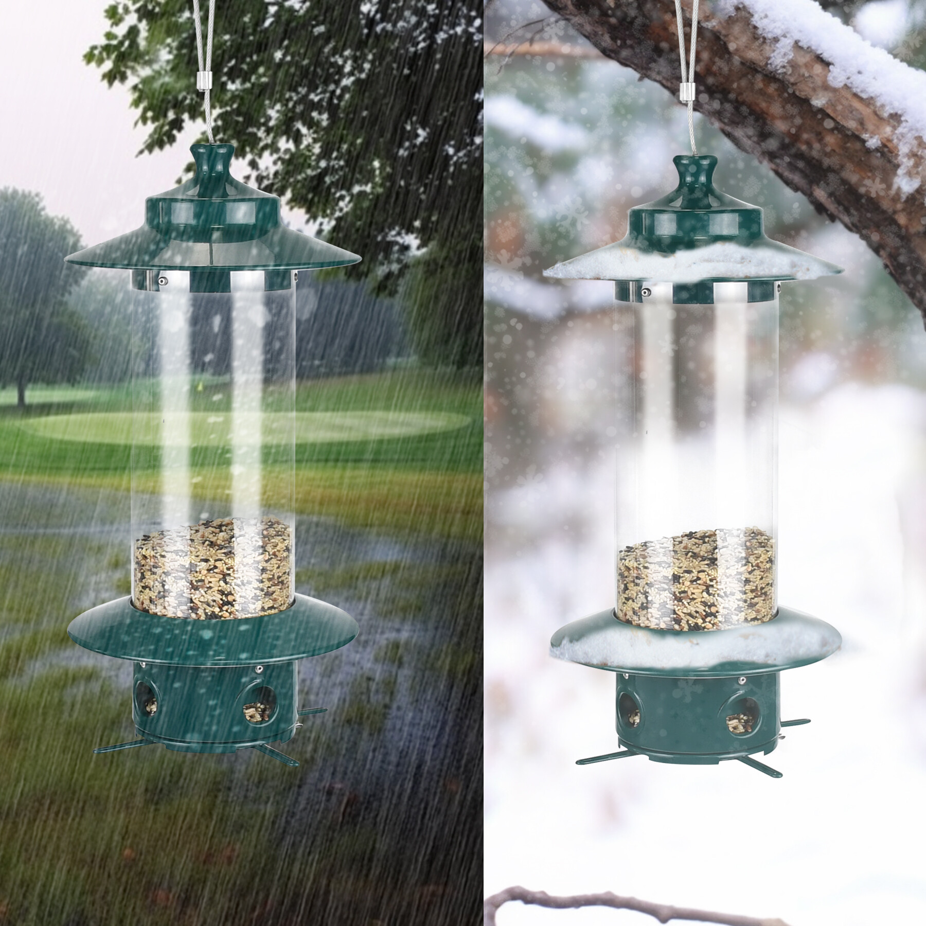 pc tube dark green bird feeder