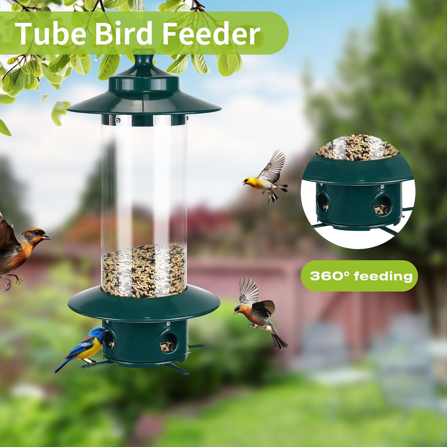 pc tube dark green bird feeder